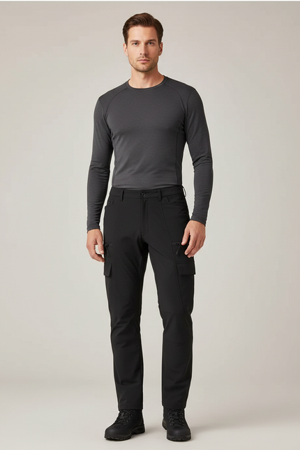 Pantalon Randonnée Noir Homme Cargo Softshell Élastique - Polyester