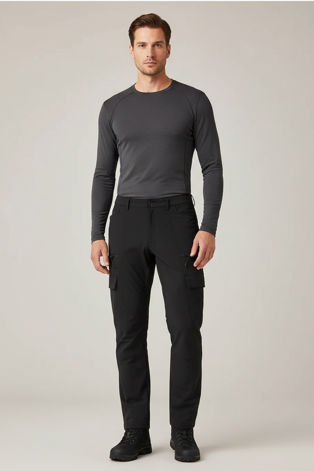 Pantalon Randonnée Noir Homme Cargo Softshell Élastique - Polyester
