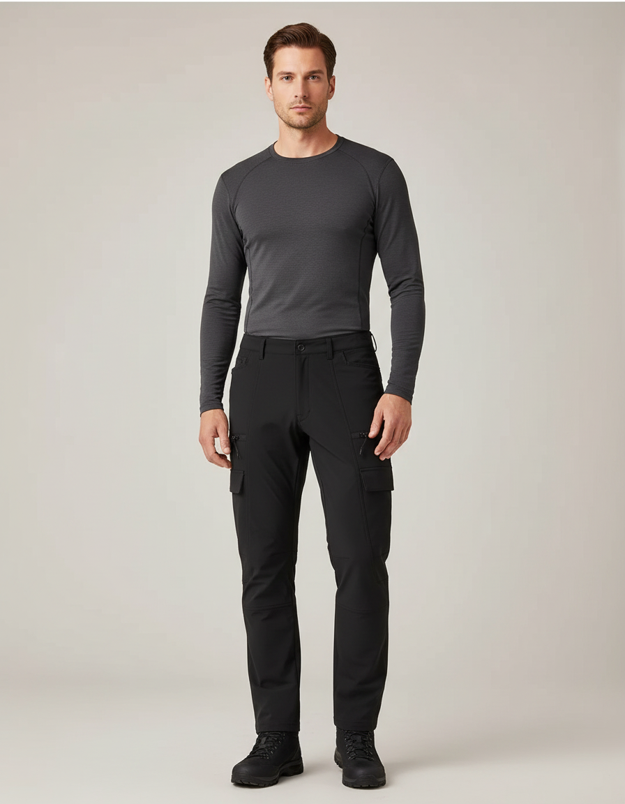 Pantalon Randonnée Noir Homme Cargo Softshell Élastique - Polyester