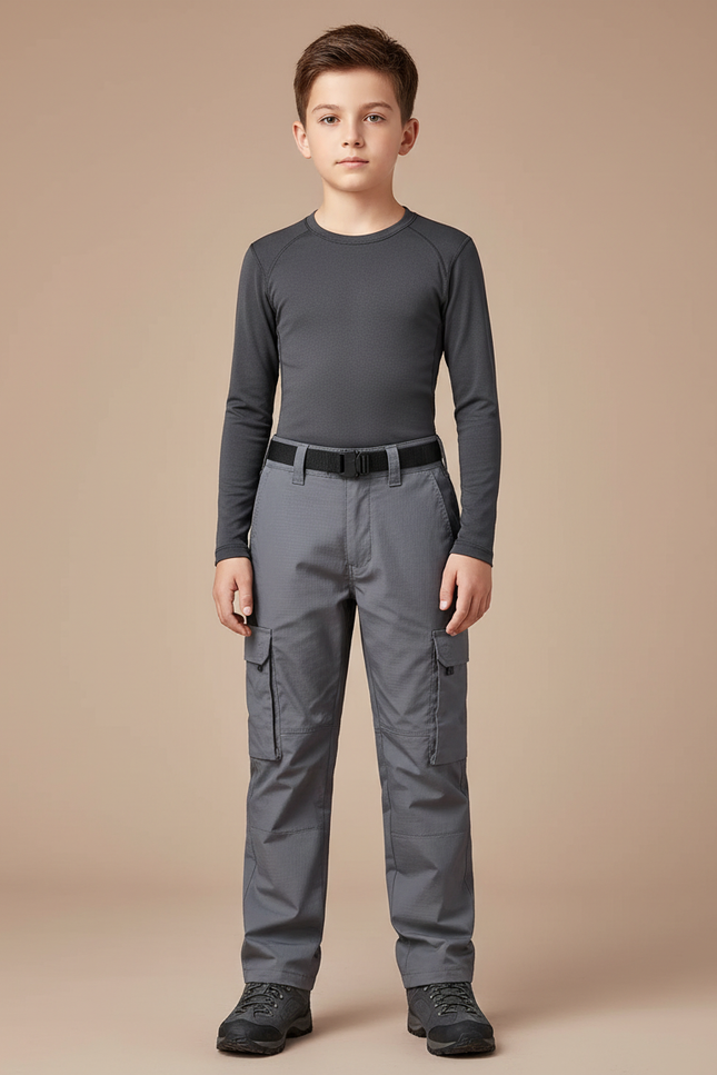 Pantalon Randonnée Gris Cargo Tactique Enfant - Polyester