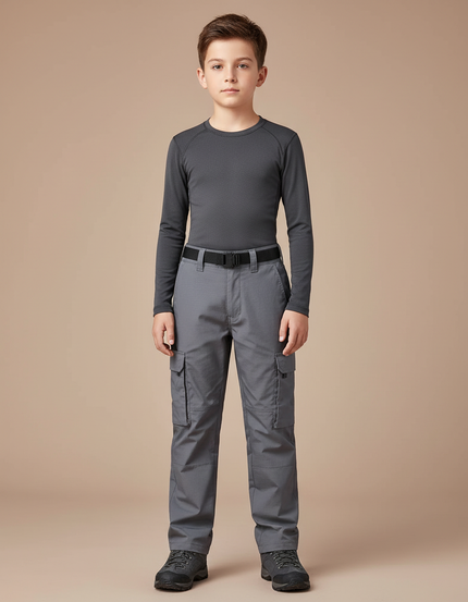 Pantalon Randonnée Gris Cargo Tactique Enfant - Polyester