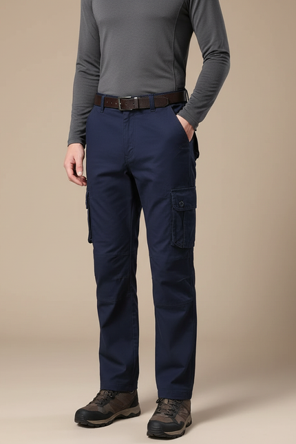 Pantalon Randonnée Bleu Marine Cargo Coton Homme Tactique Multi-Poches