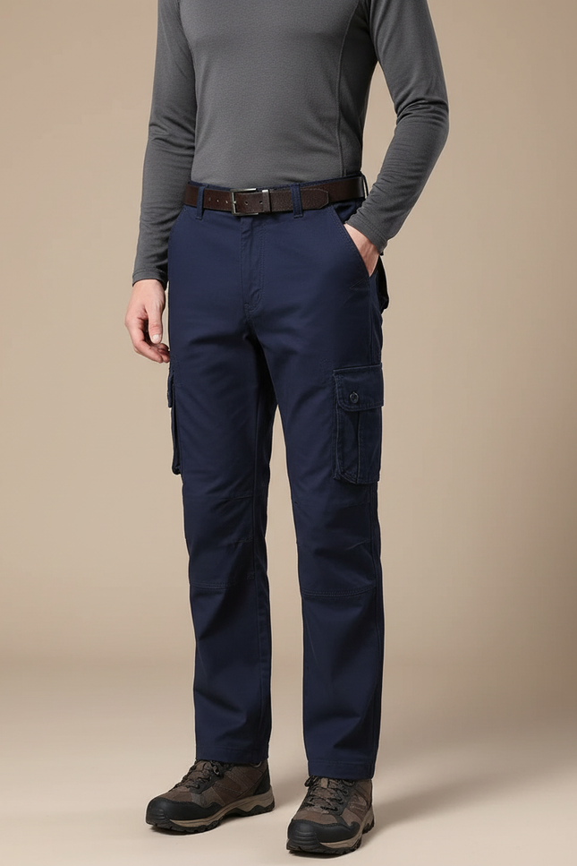 Pantalon Randonnée Bleu Marine Cargo Coton Homme Tactique Multi-Poches