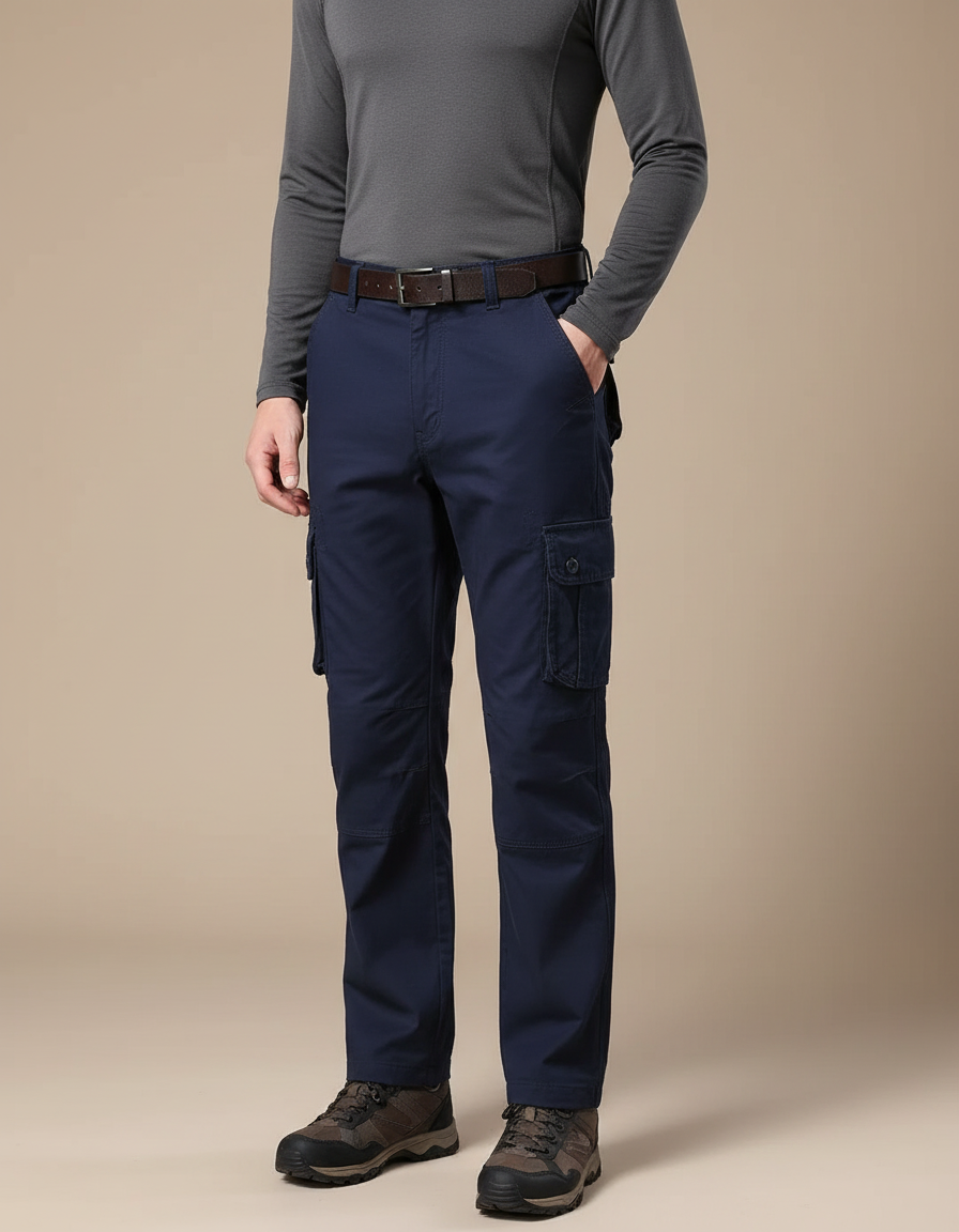 Pantalon Randonnée Bleu Marine Cargo Coton Homme Tactique Multi-Poches