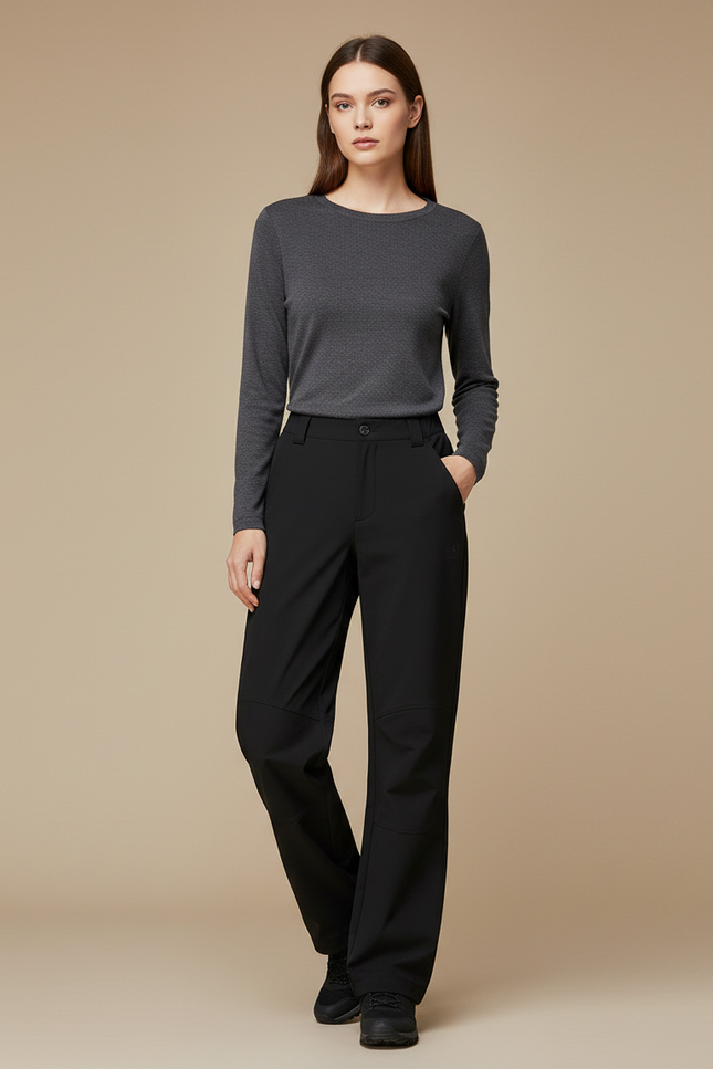 Pantalon Randonnée Noir Coupe Droite Résistant Femme - Polyester