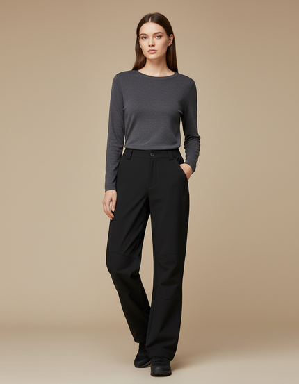 Pantalon Randonnée Noir Coupe Droite Résistant Femme - Polyester