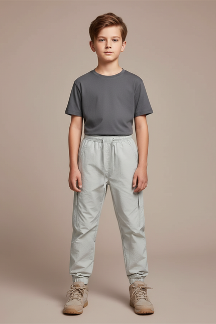 Pantalon Randonnée Gris Cargo Enfant Léger Élastiqué - Polyester