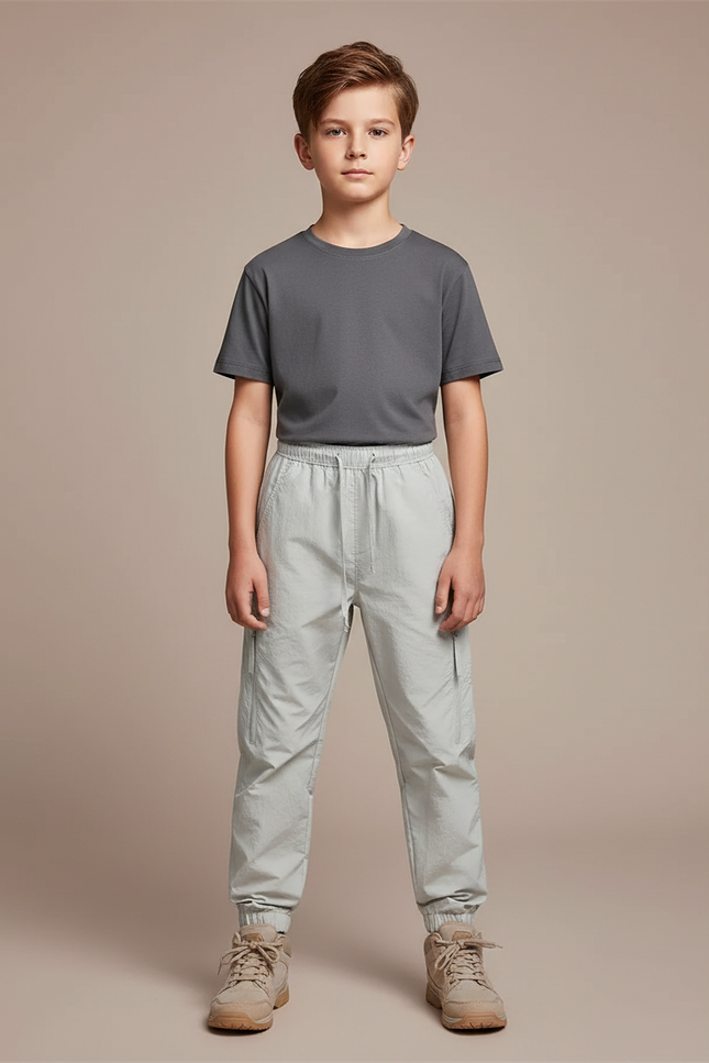 Pantalon Randonnée Gris Cargo Enfant Léger Élastiqué - Polyester