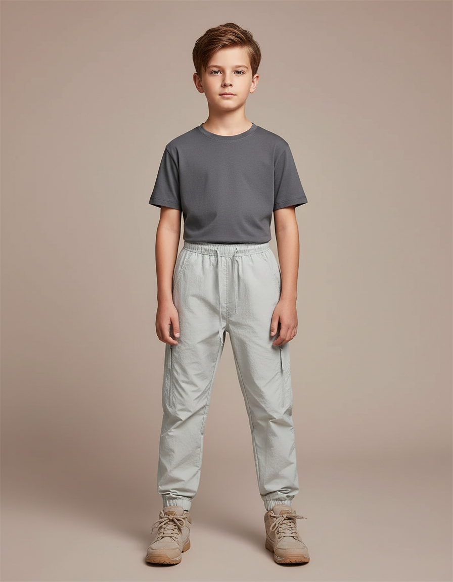 Pantalon Randonnée Gris Cargo Enfant Léger Élastiqué - Polyester
