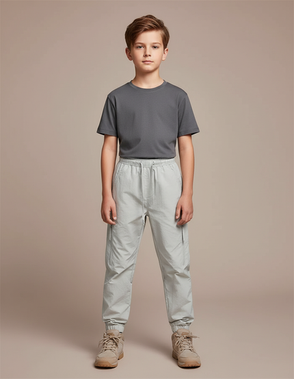Pantalon Randonnée Gris Cargo Enfant Léger Élastiqué - Polyester