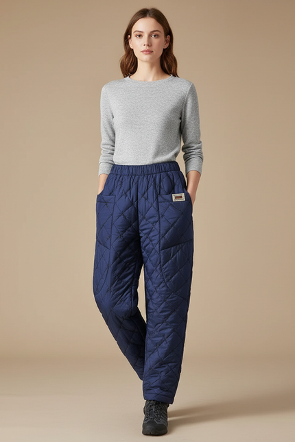 Pantalon Randonnée Matelassé Bleu Marine Chaud Femme - Polyester