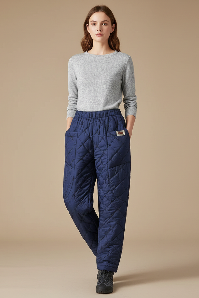 Pantalon Randonnée Matelassé Bleu Marine Chaud Femme - Polyester
