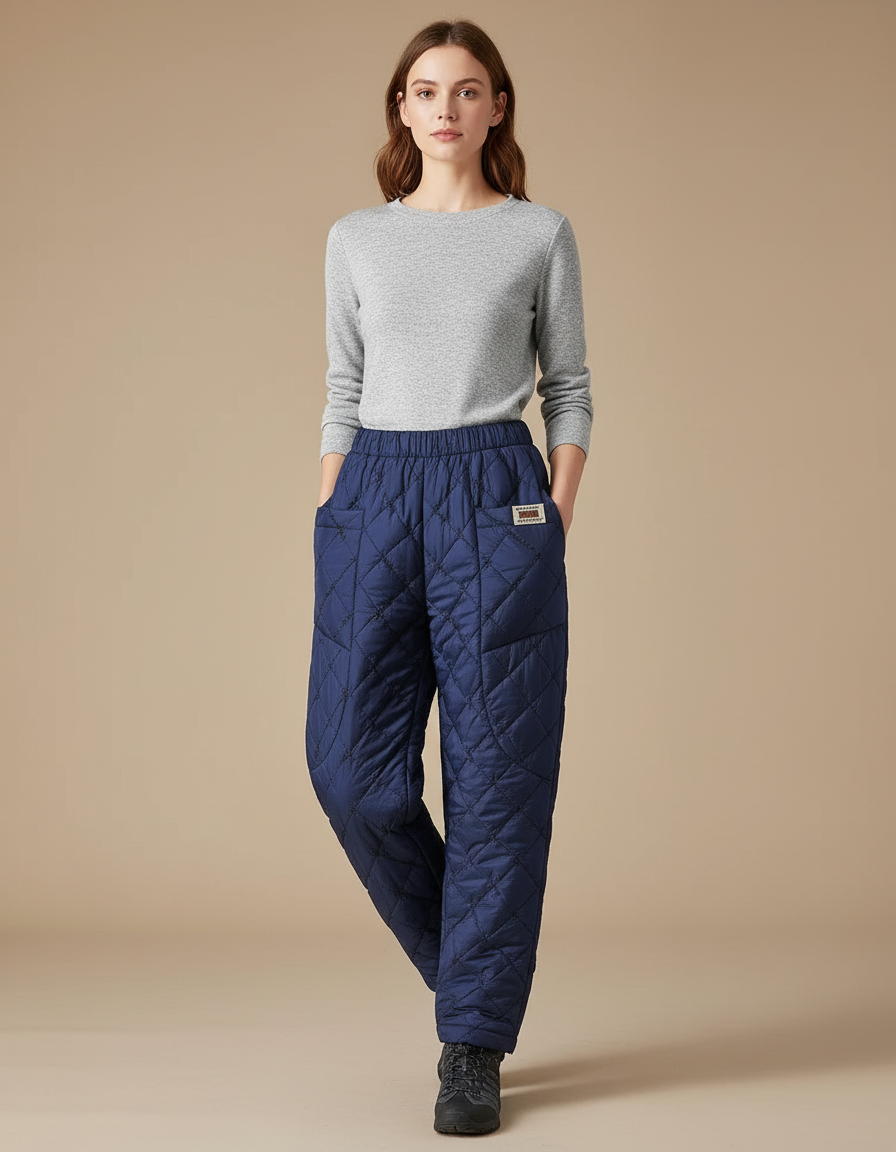 Pantalon Randonnée Matelassé Bleu Marine Chaud Femme - Polyester