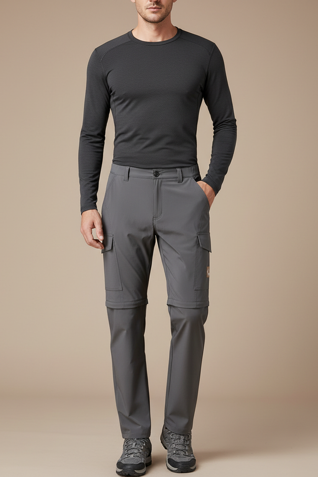 Pantalon Randonnée Gris Convertible Léger Stretch Multi-Poches - Polyester