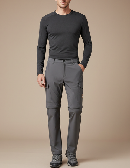 Pantalon Randonnée Gris Convertible Léger Stretch Multi-Poches - Polyester
