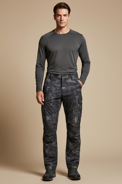 Pantalon Randonnée Camouflage Tactique Homme Multi-Poches Imperméable - Gris Polyester