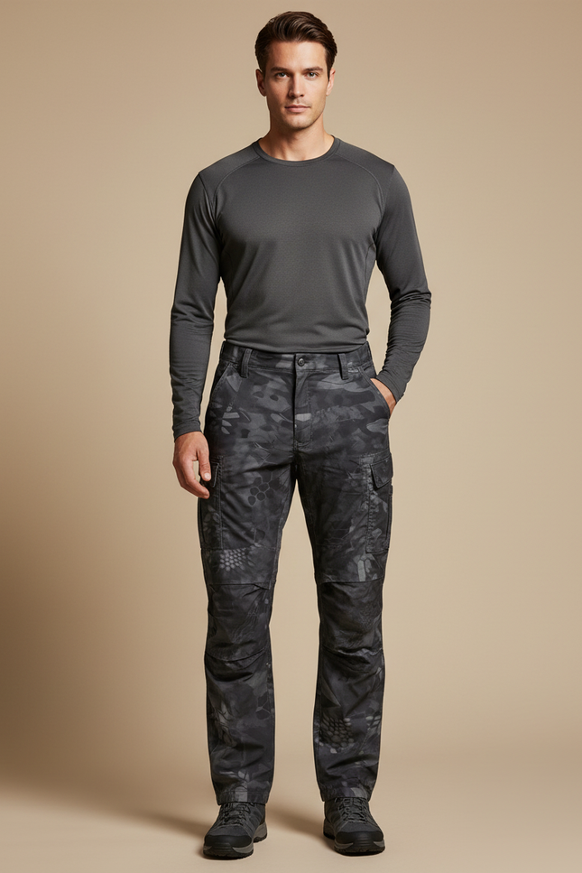 Pantalon Randonnée Camouflage Tactique Homme Multi-Poches Imperméable - Gris Polyester