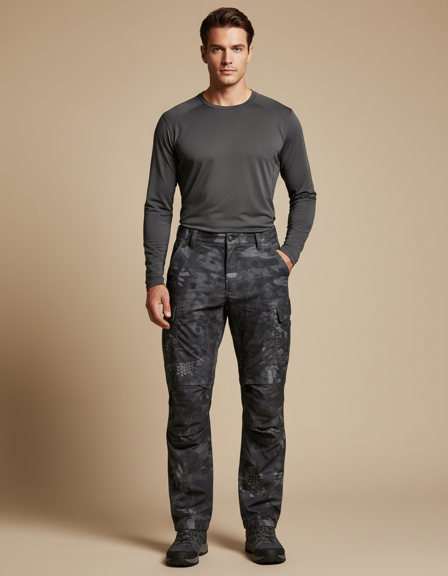 Pantalon Randonnée Camouflage Tactique Homme Multi-Poches Imperméable - Gris Polyester