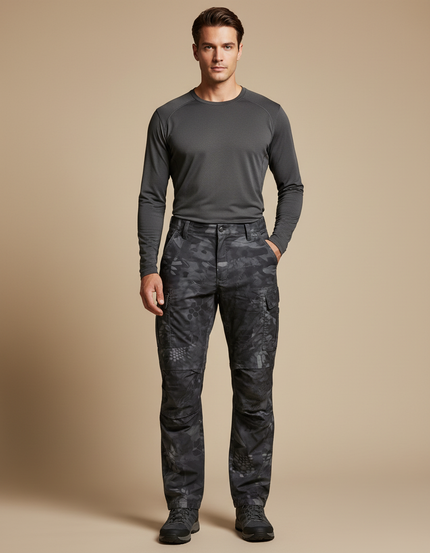 Pantalon Randonnée Camouflage Tactique Homme Multi-Poches Imperméable - Gris Polyester