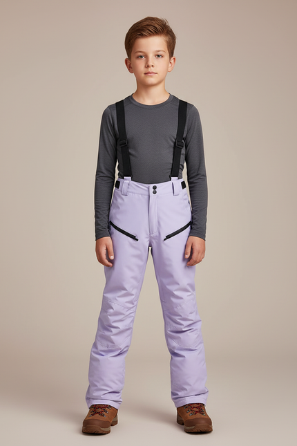 Pantalon Randonnée Lilas Bretelles Imperméable Enfant Hiver - Violet Polyester