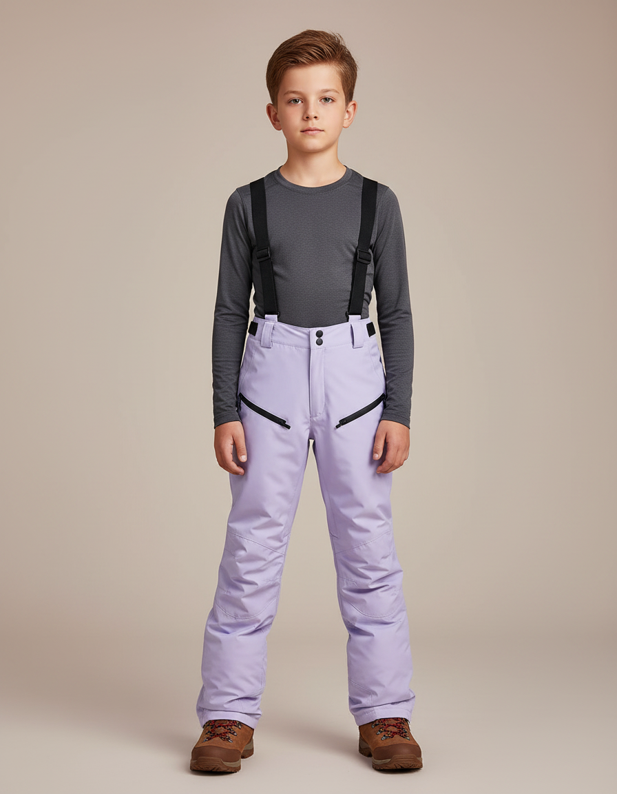 Pantalon Randonnée Lilas Bretelles Imperméable Enfant Hiver - Violet Polyester