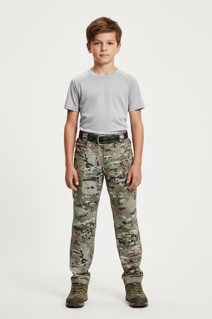 Pantalon Randonnée Camouflage Militaire Multi-Poches Enfant - Multicolore Polyester