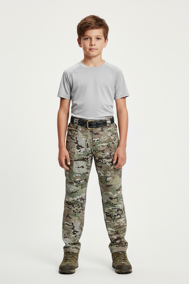Pantalon Randonnée Camouflage Militaire Multi-Poches Enfant - Multicolore Polyester