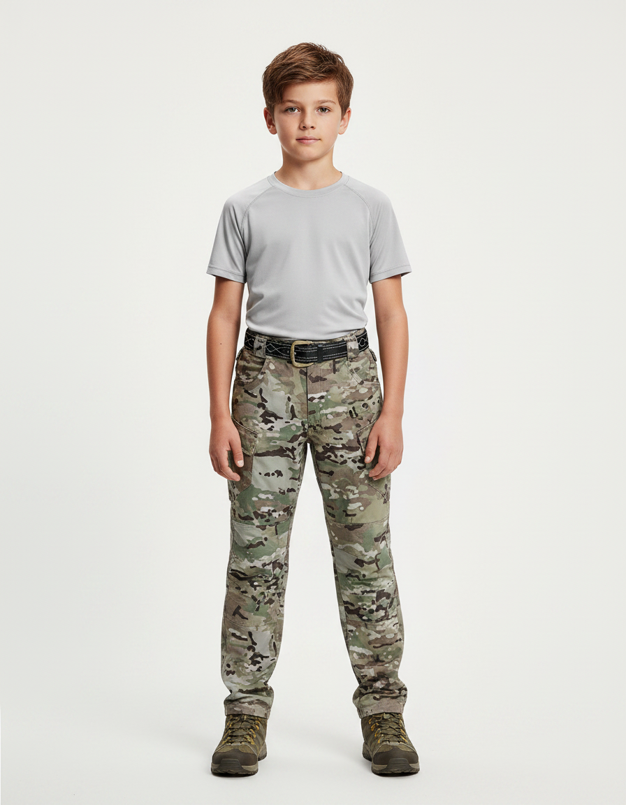Pantalon Randonnée Camouflage Militaire Multi-Poches Enfant - Multicolore Polyester