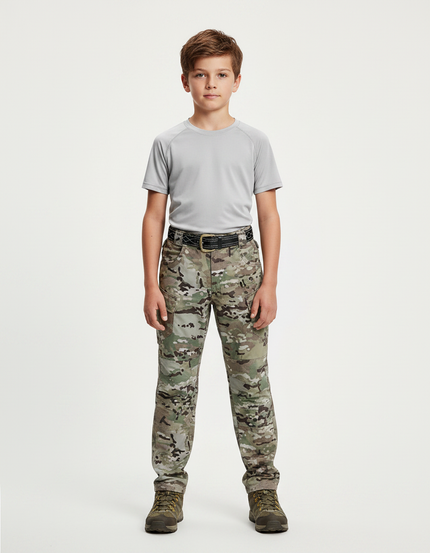 Pantalon Randonnée Camouflage Militaire Multi-Poches Enfant - Multicolore Polyester