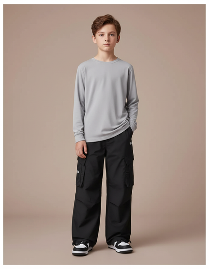 Pantalon Randonnée Noir Cargo Ample Enfant Coton