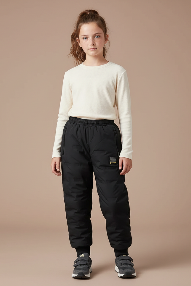 Pantalon Randonnée Noir Matelassé Enfant Hiver Chaud - Polyester