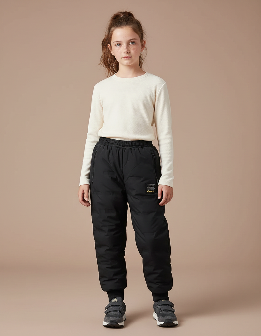 Pantalon Randonnée Noir Matelassé Enfant Hiver Chaud - Polyester