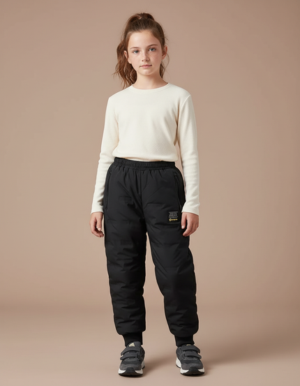 Pantalon Randonnée Noir Matelassé Enfant Hiver Chaud - Polyester