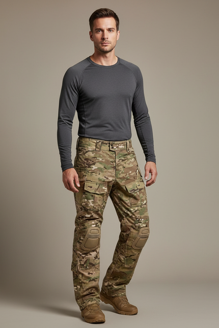 Pantalon Randonnée Camouflage Homme Tactique Renforcé Genouillères - Multicolore Toile