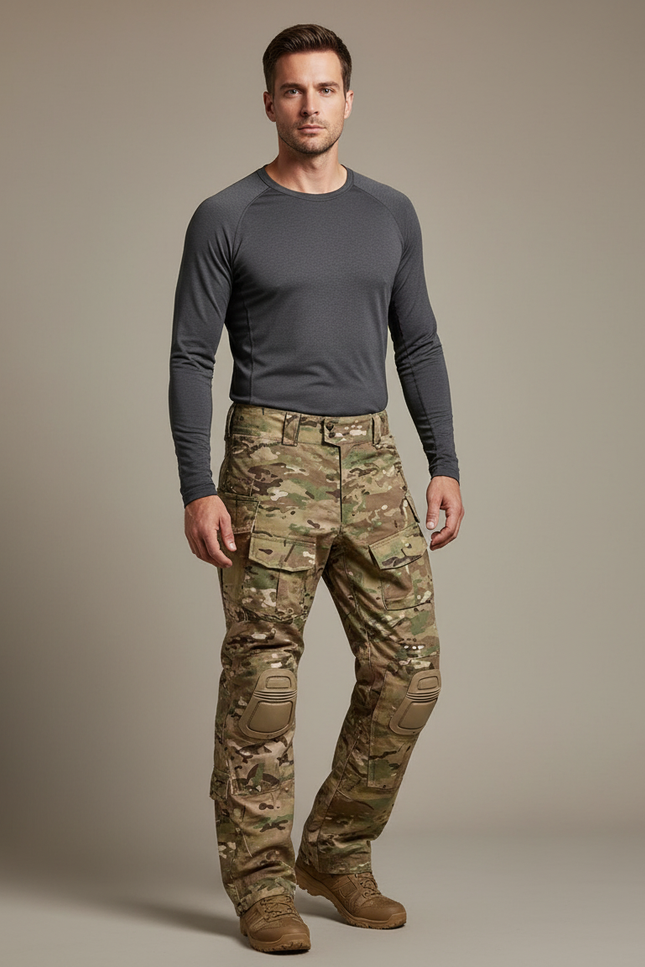Pantalon Randonnée Camouflage Homme Tactique Renforcé Genouillères - Multicolore Toile