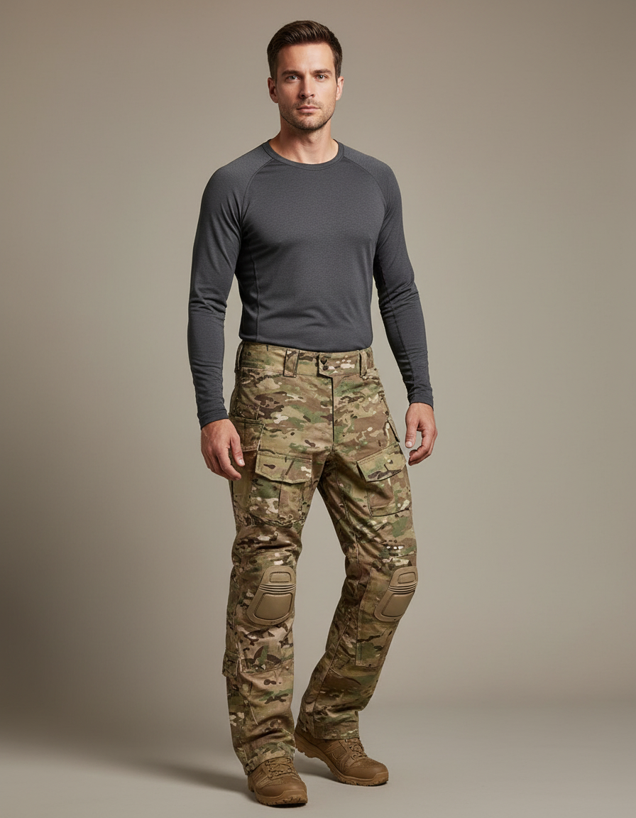 Pantalon Randonnée Camouflage Homme Tactique Renforcé Genouillères - Multicolore Toile