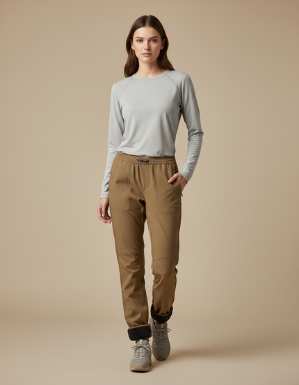 Pantalon Randonnée Marron Doublé Polaire Femme Chaud - Polyester