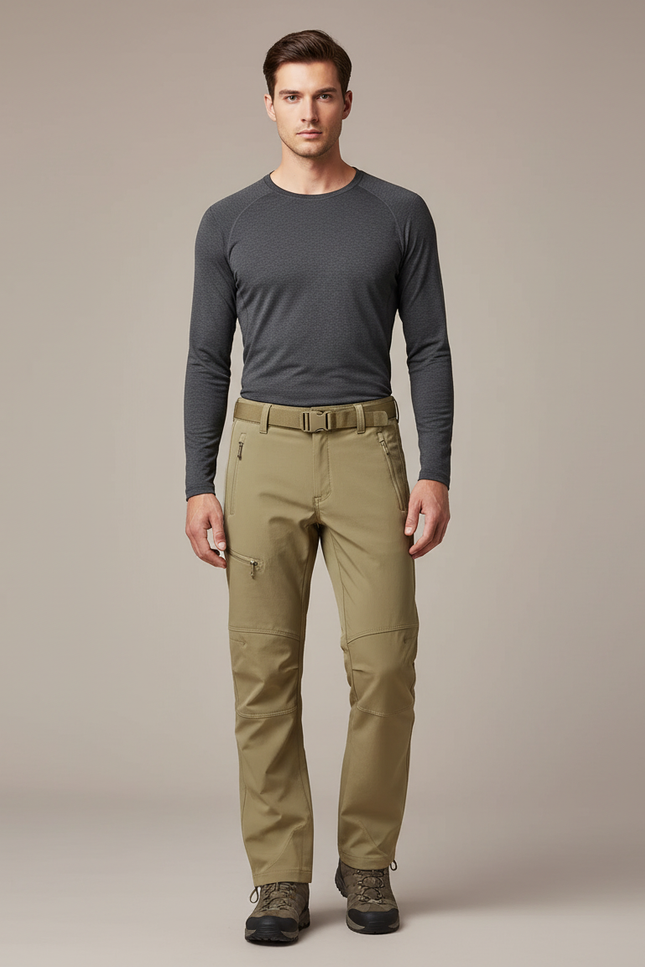 Pantalon Randonnée Kaki Softshell Homme Coupe Droite - Polyester