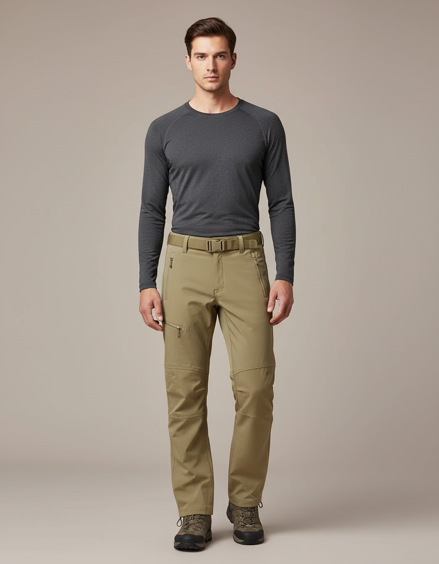 Pantalon Randonnée Kaki Softshell Homme Coupe Droite - Polyester