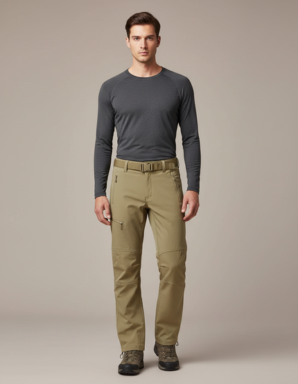 Pantalon Randonnée Kaki Softshell Homme Coupe Droite - Polyester