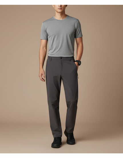 Pantalon Randonnée Gris Anthracite Coupe Droite Élastique - Polyester
