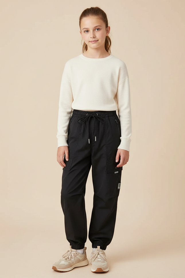 Pantalon Randonnée Noir Cargo Jogger Enfant Léger - Polyester