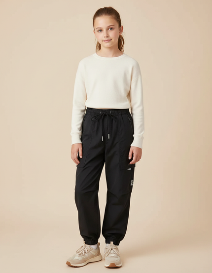 Pantalon Randonnée Noir Cargo Jogger Enfant Léger - Polyester