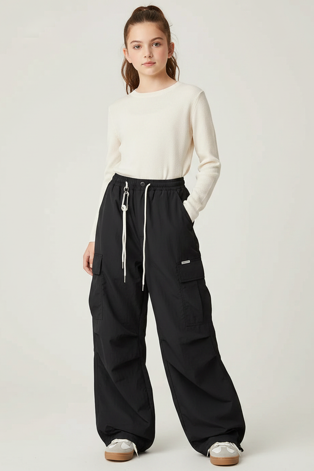 Pantalon Randonnée Noir Ample Cargo Décontracté Femme - Polyester