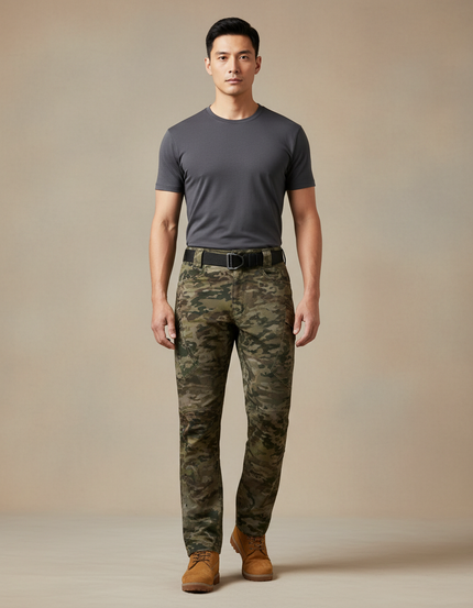 Pantalon Randonnée Camouflage Homme Cargo Militaire Robuste - Multicolore Toile