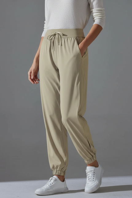 Pantalon Randonnée Beige Fluide Cordon Chevilles Élastiquées - Polyester