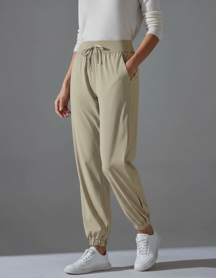 Pantalon Randonnée Beige Fluide Cordon Chevilles Élastiquées - Polyester
