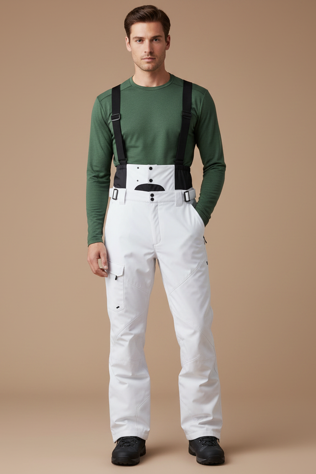 Pantalon Randonnée Blanc Droit Bretelles Imperméable Homme - Polyester
