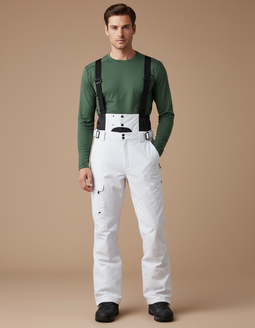 Pantalon Randonnée Blanc Droit Bretelles Imperméable Homme - Polyester