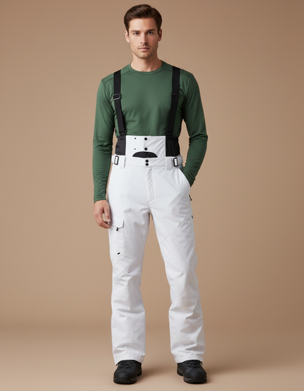 Pantalon Randonnée Blanc Droit Bretelles Imperméable Homme - Polyester